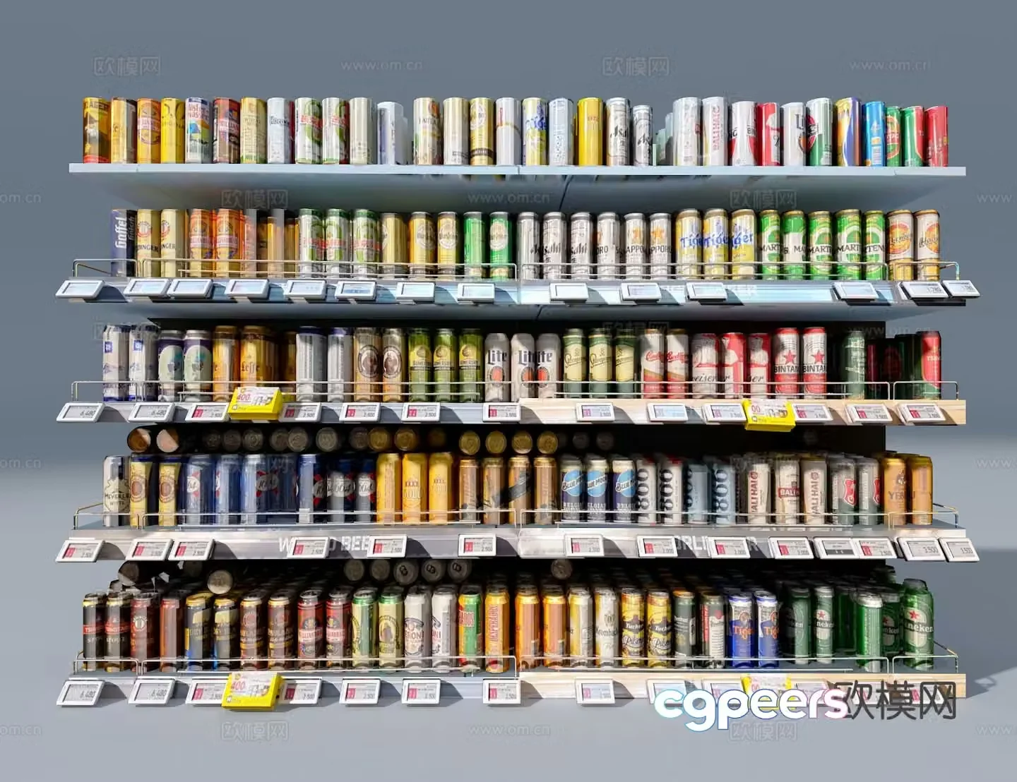 Beverage shelves supermarket shelves 3d model