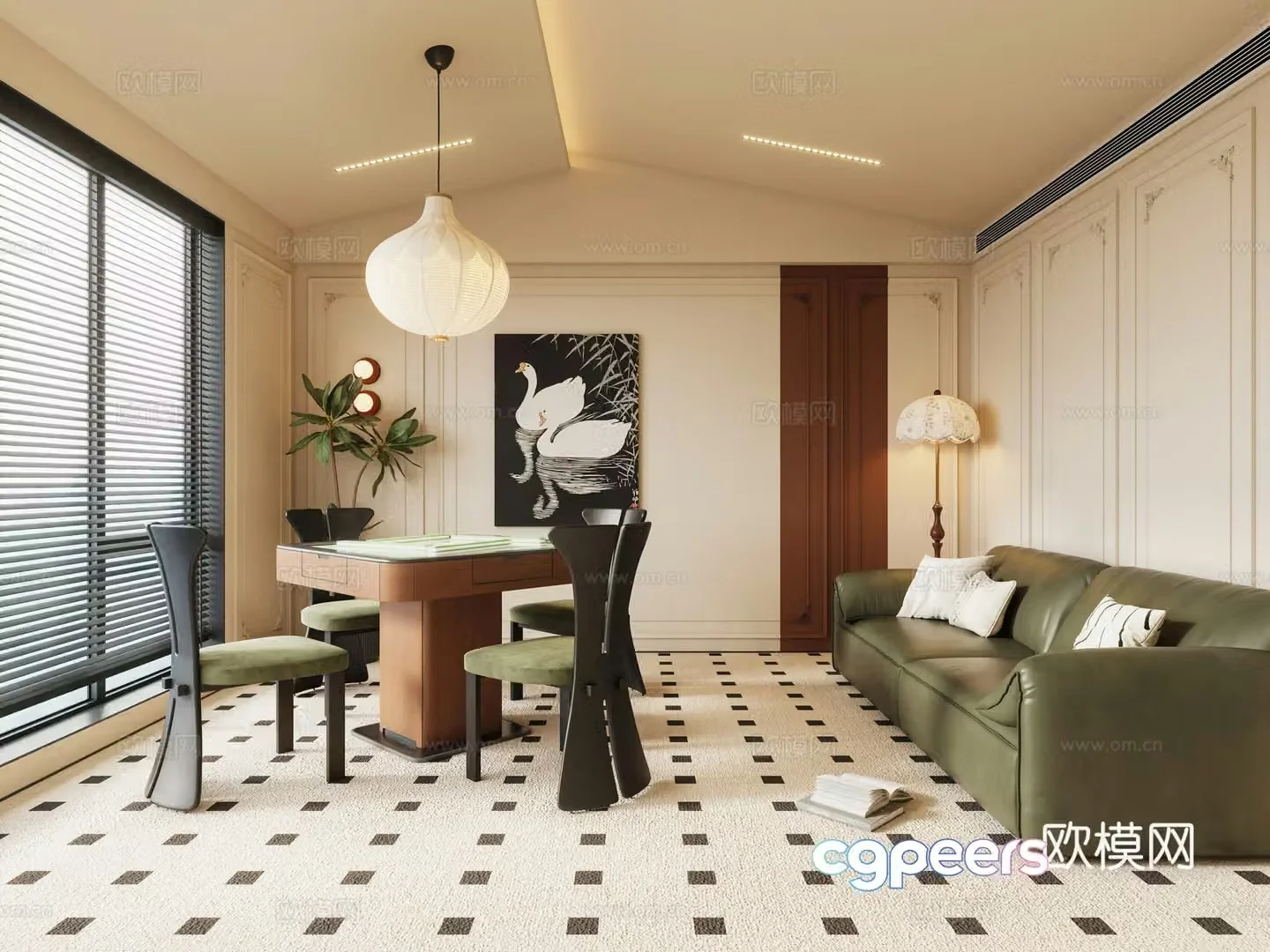 Retro French chess and card room 3D model