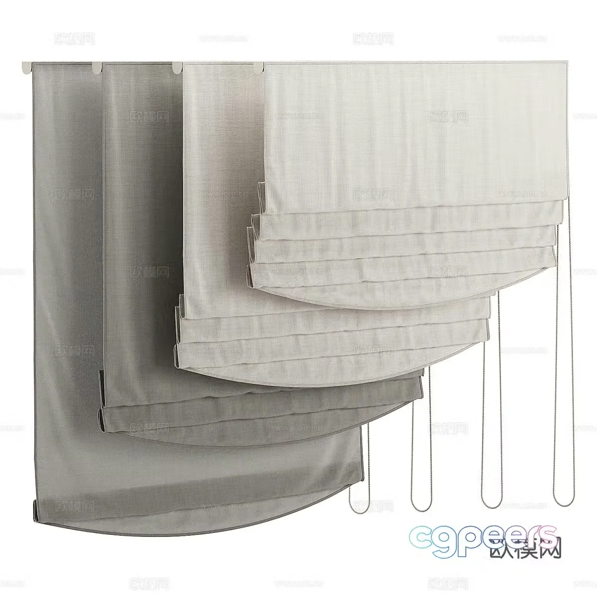 New Chinese style fabric Roman curtain 3D model