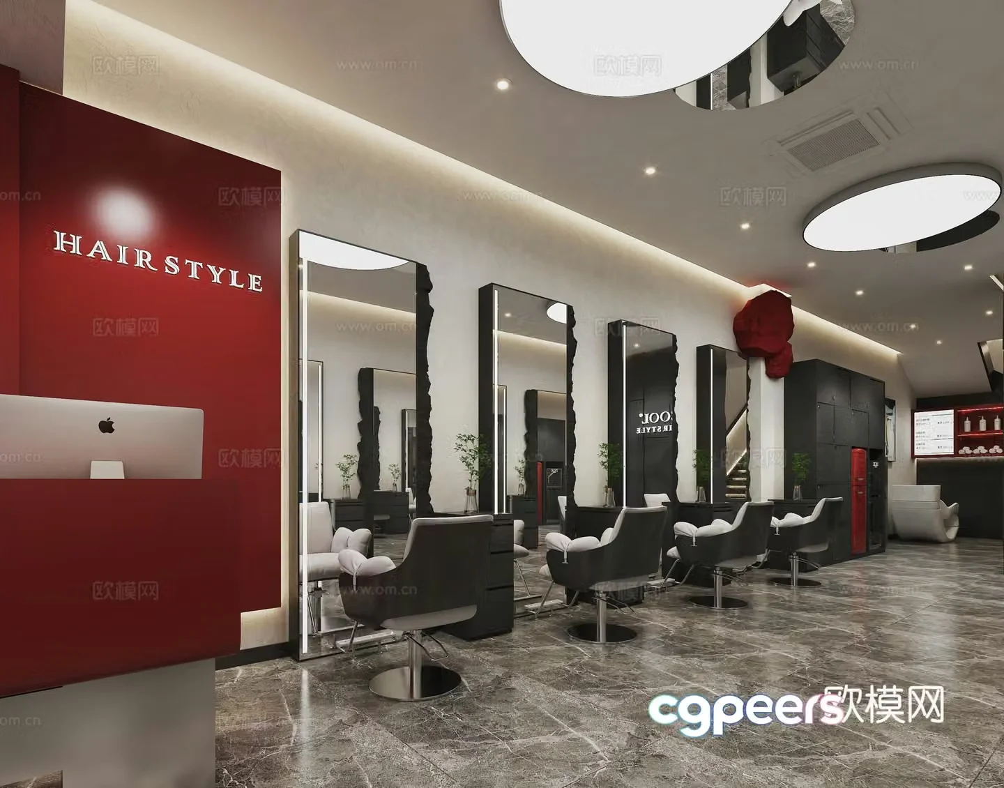 Modern hair salon internet celebrity barber shop internet celebrity mirror image wall stone 3d model