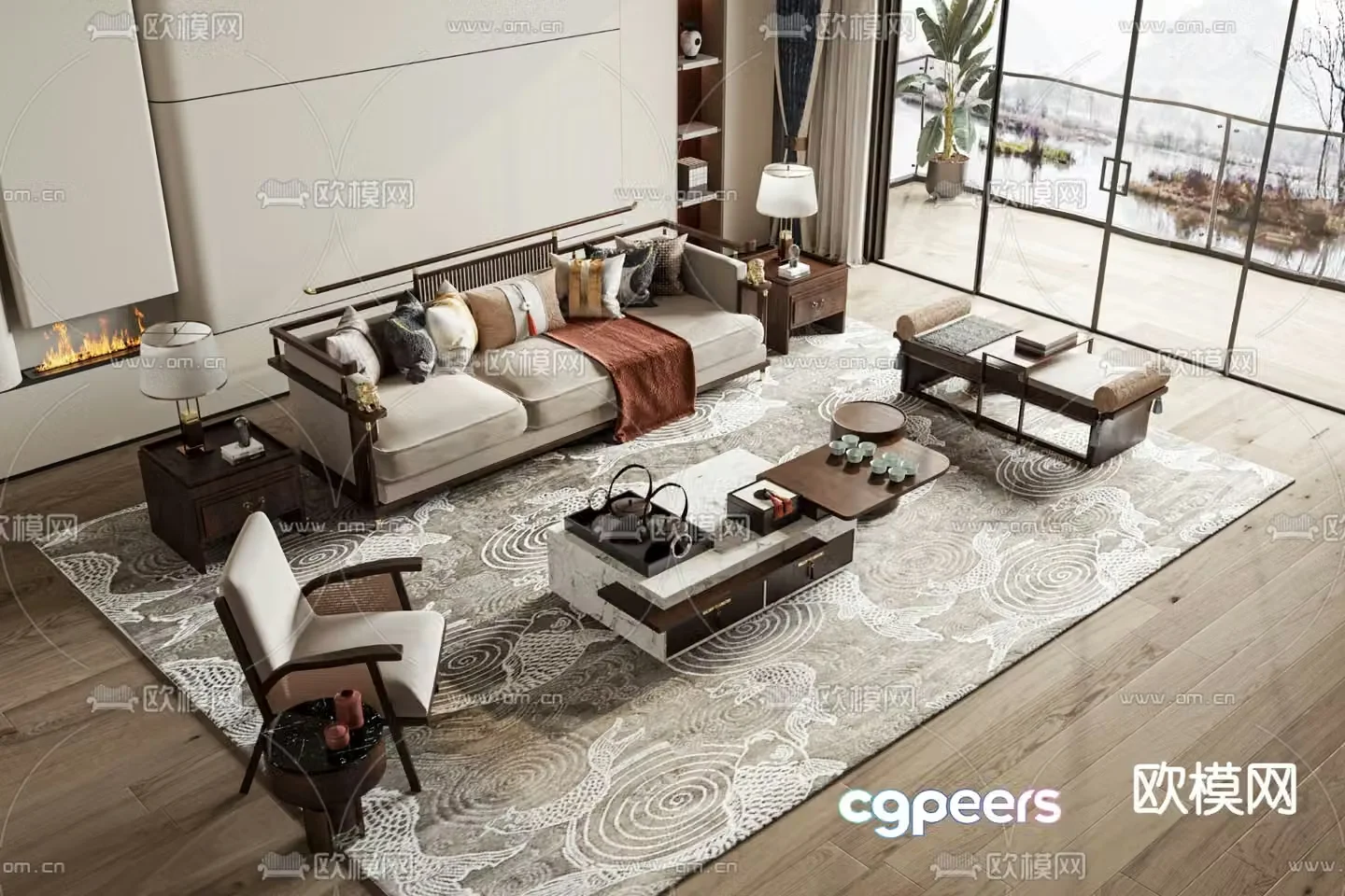 New Chinese style modular sofa 3d model