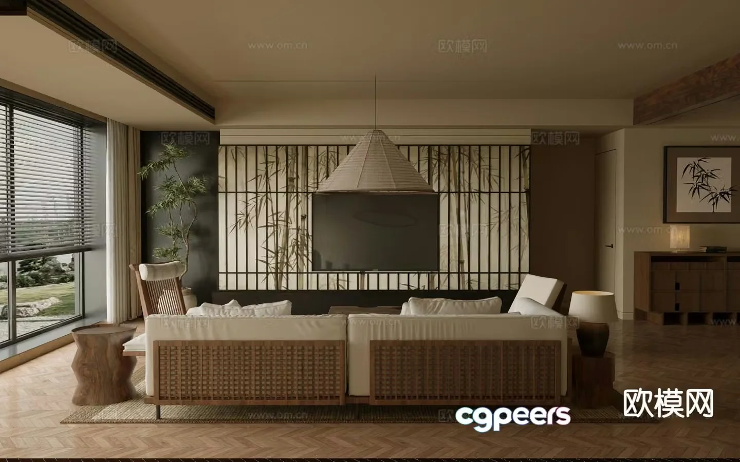 Song style aesthetics new Chinese living room 3D model