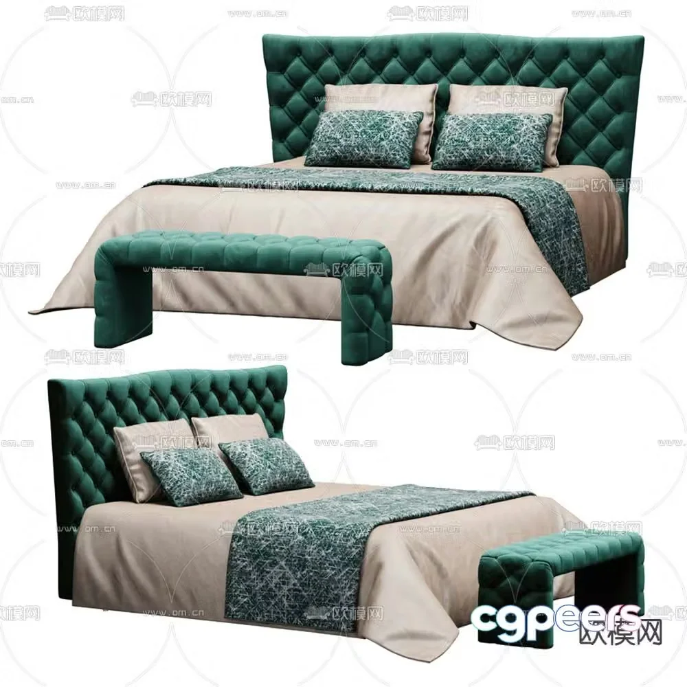 Simple European double bed 3d model
