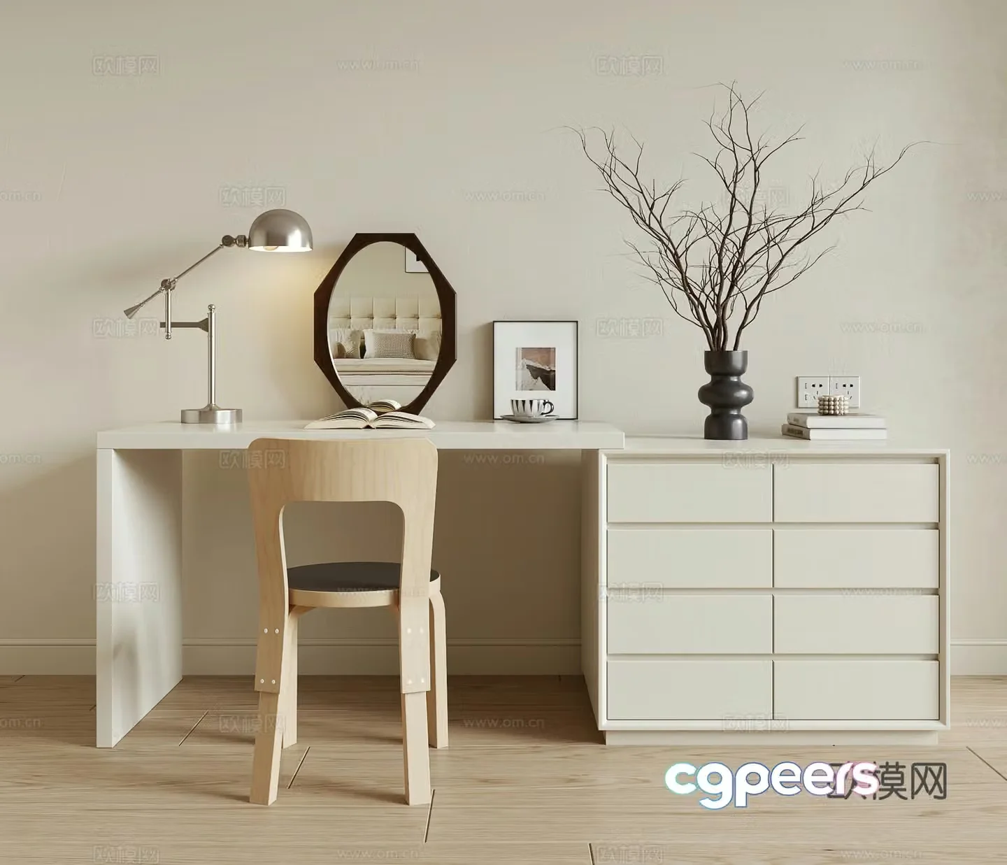 Modern cream style dressing table 3d model