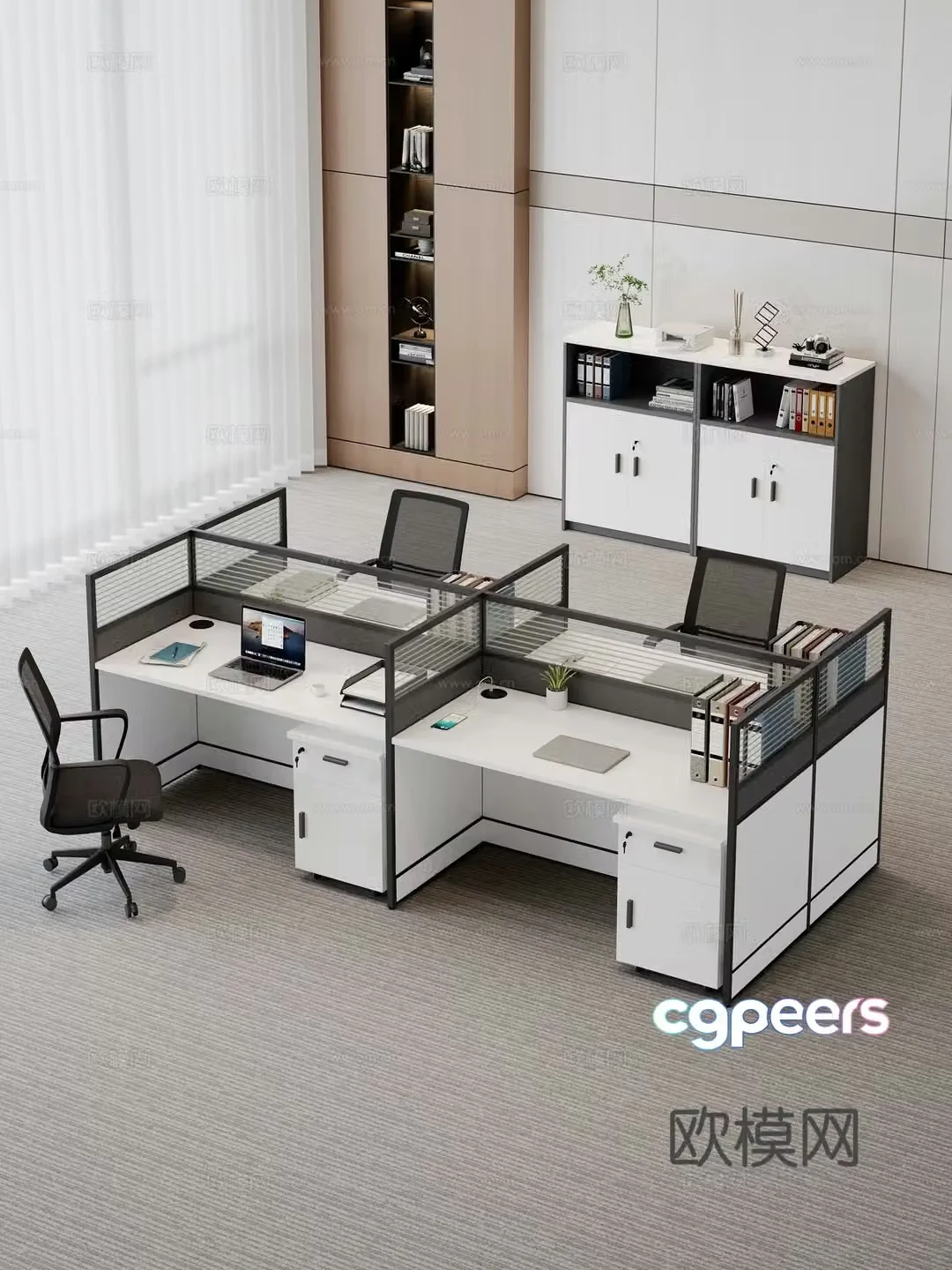 Modern office desk chair employee desk staff desk screen slot public office area 3D model