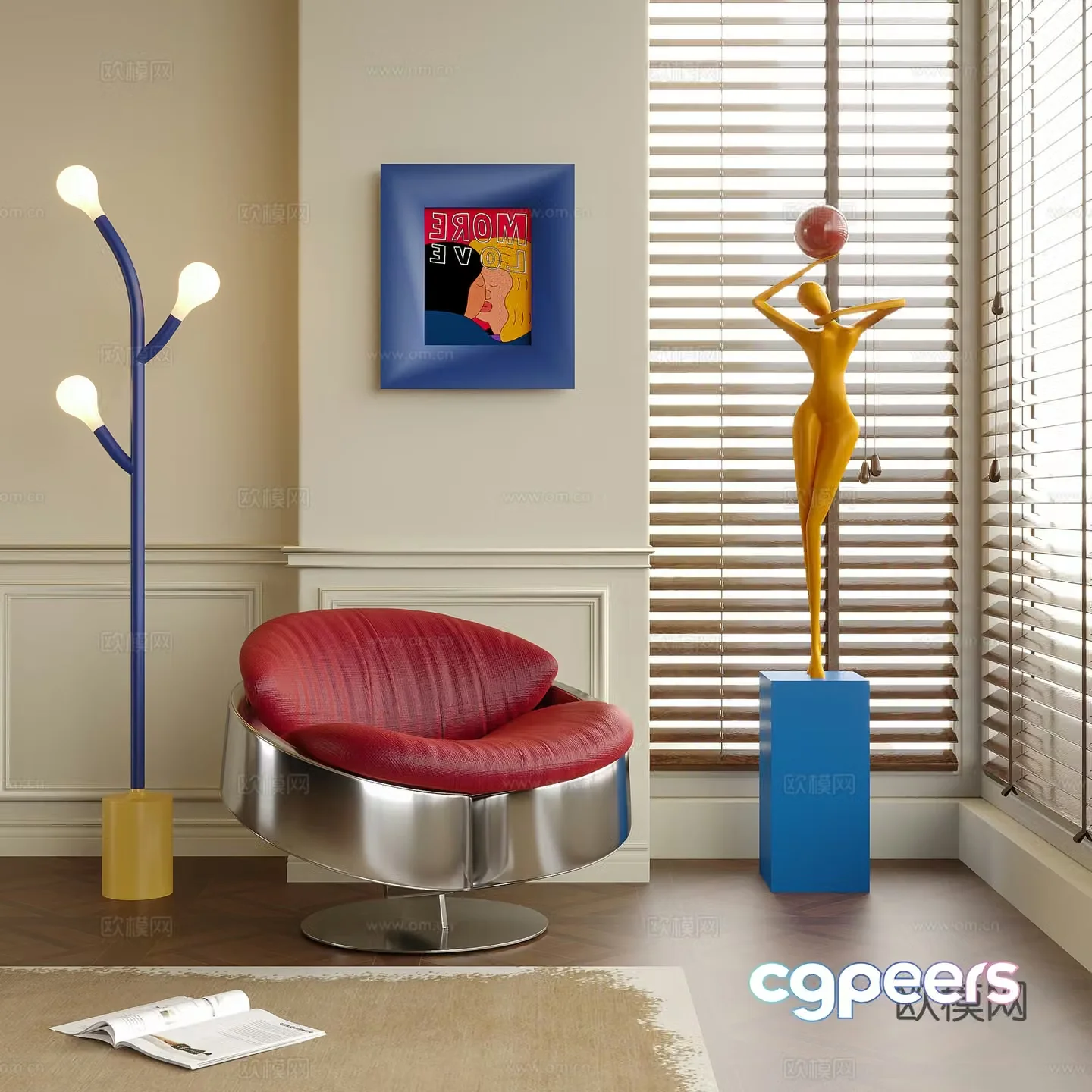Modern Bauhaus leisure chair sofa stool single chair floor lamp sculpture ornament 3d model