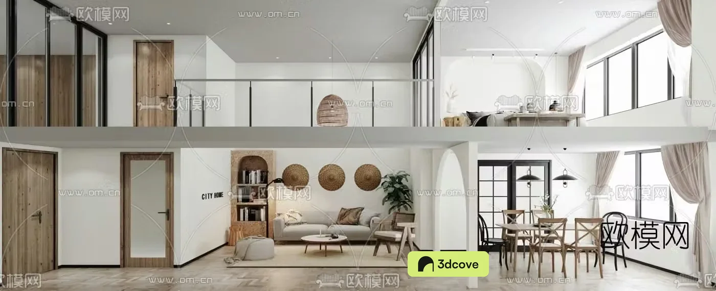 Nordic duplex wabi-sabi guest room