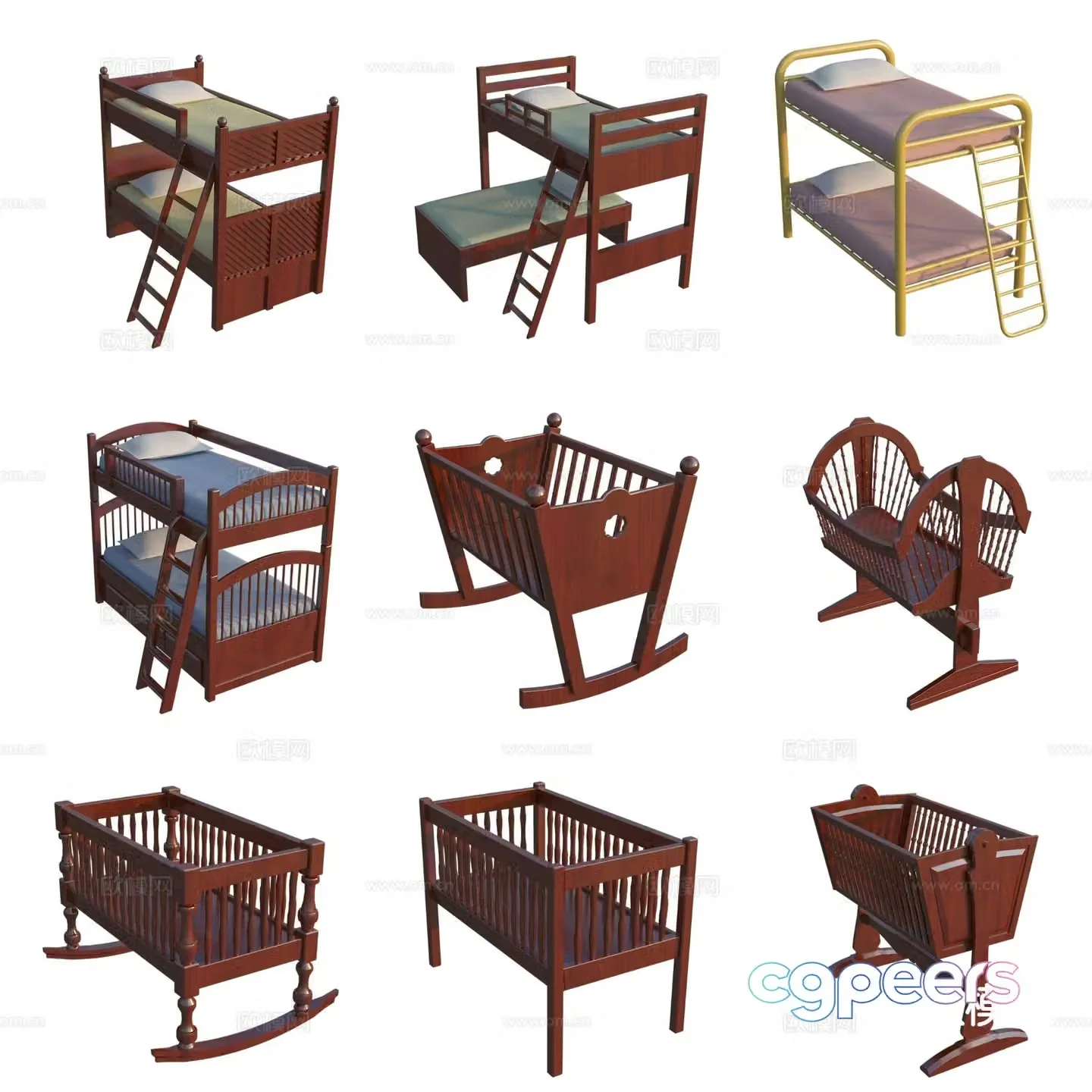 Children’s bed bunk bed cradle crib 3d model