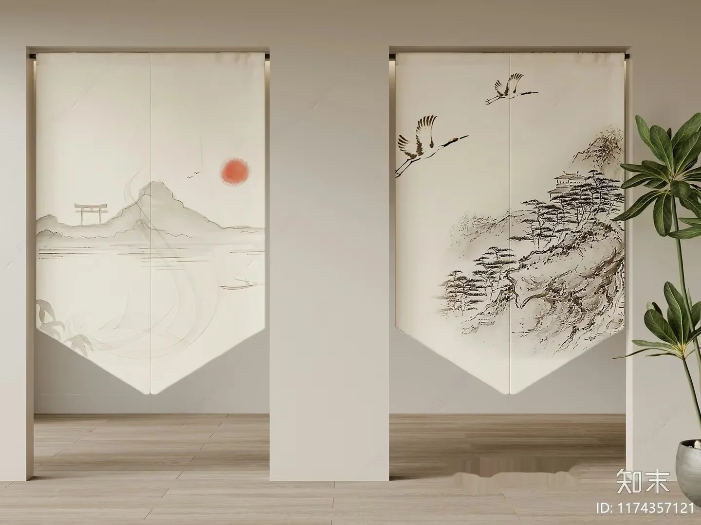 A Pair Of Asian-Style Wall Hangings 3D Model – 8772 – VRAY Render
