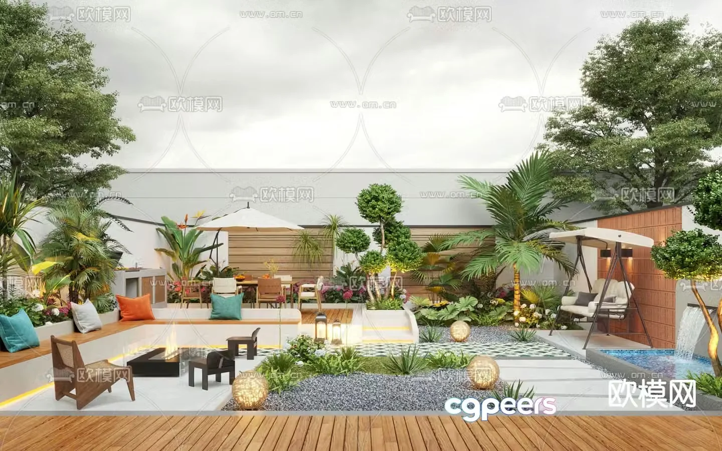 Villa courtyard garden 3d model