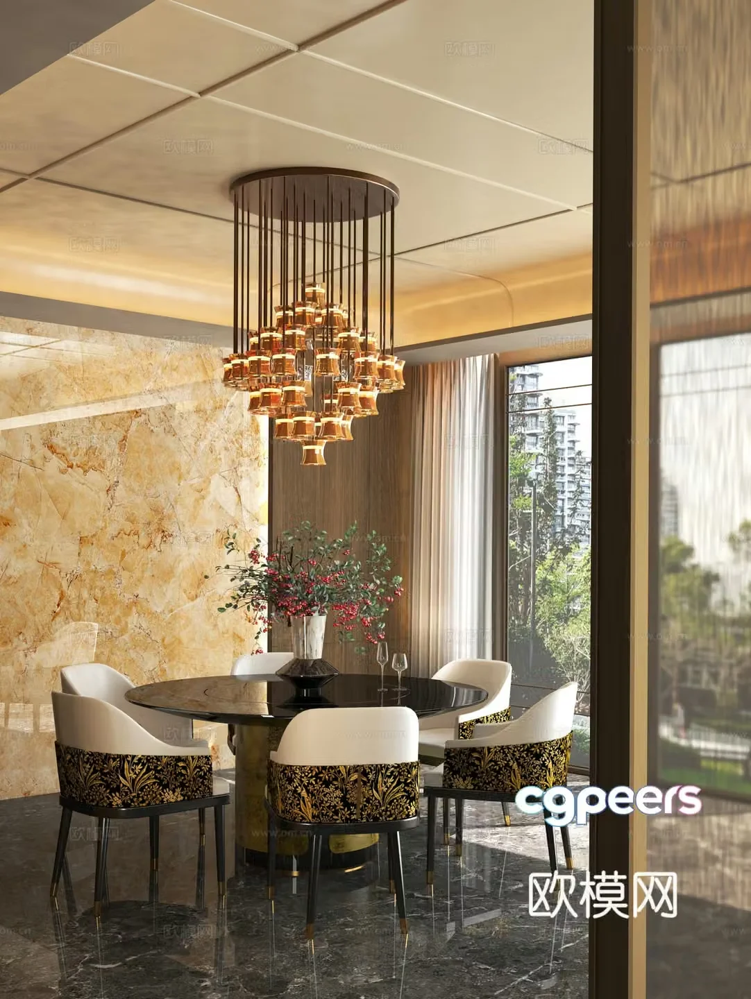 Spring Mountain Autumn Water Design Villa Sun View Restaurant 3D Model