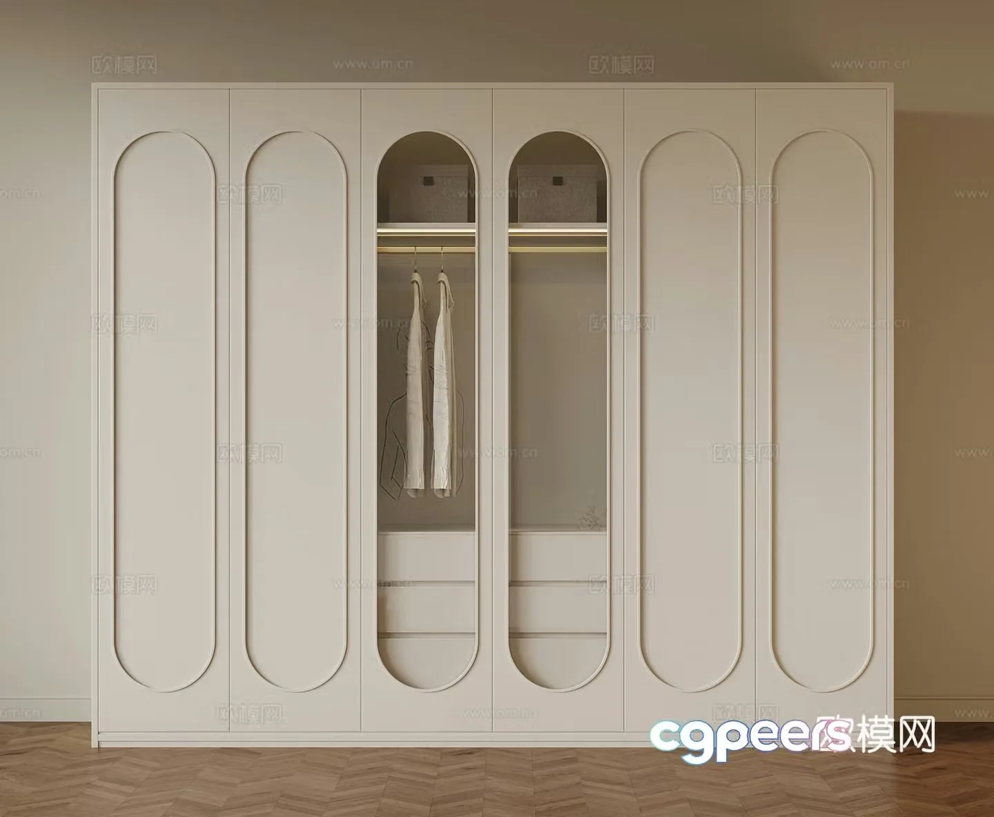French Cream Trench Wardrobe 3d Model