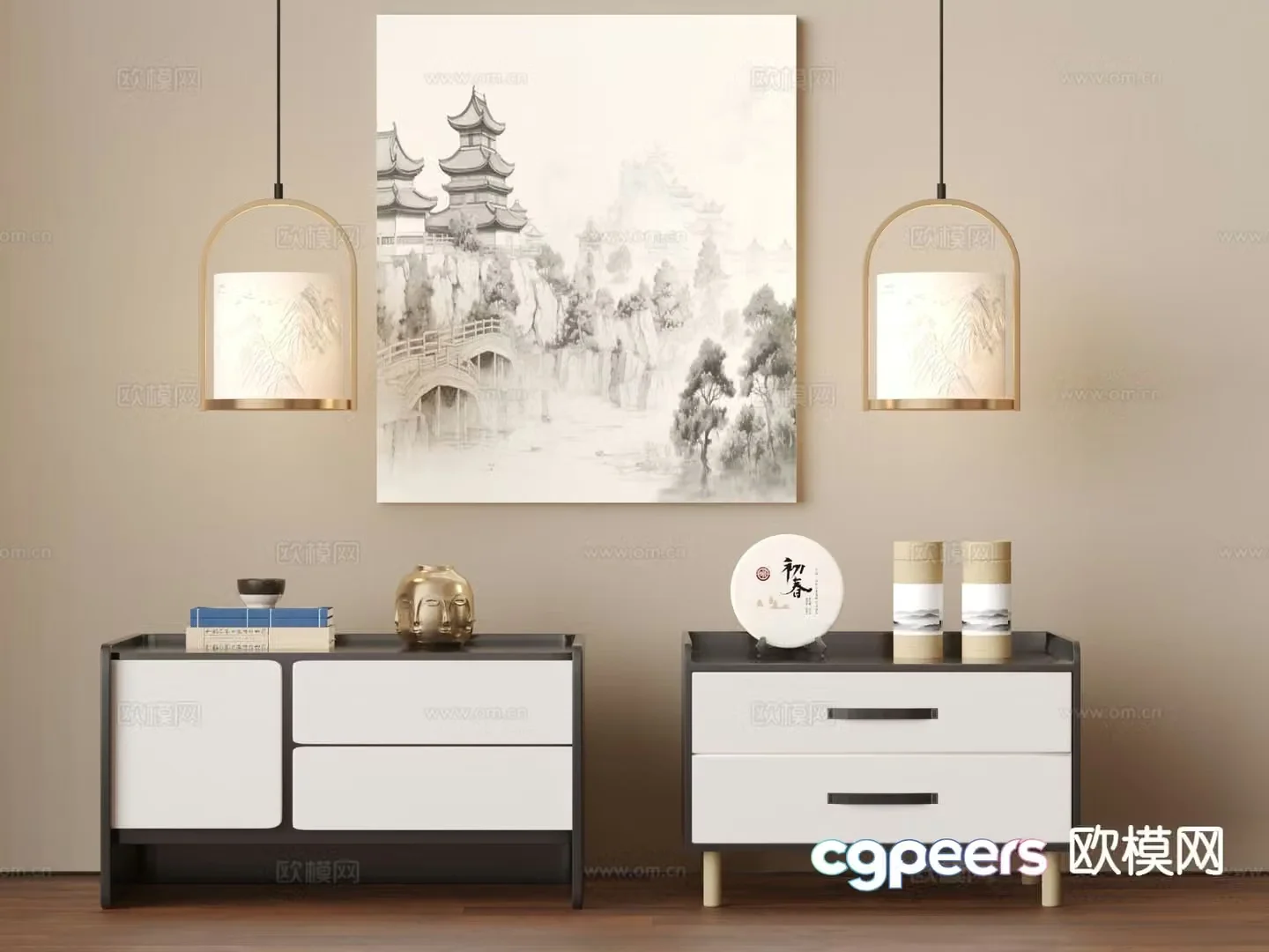 New Chinese style bedside table 3d model