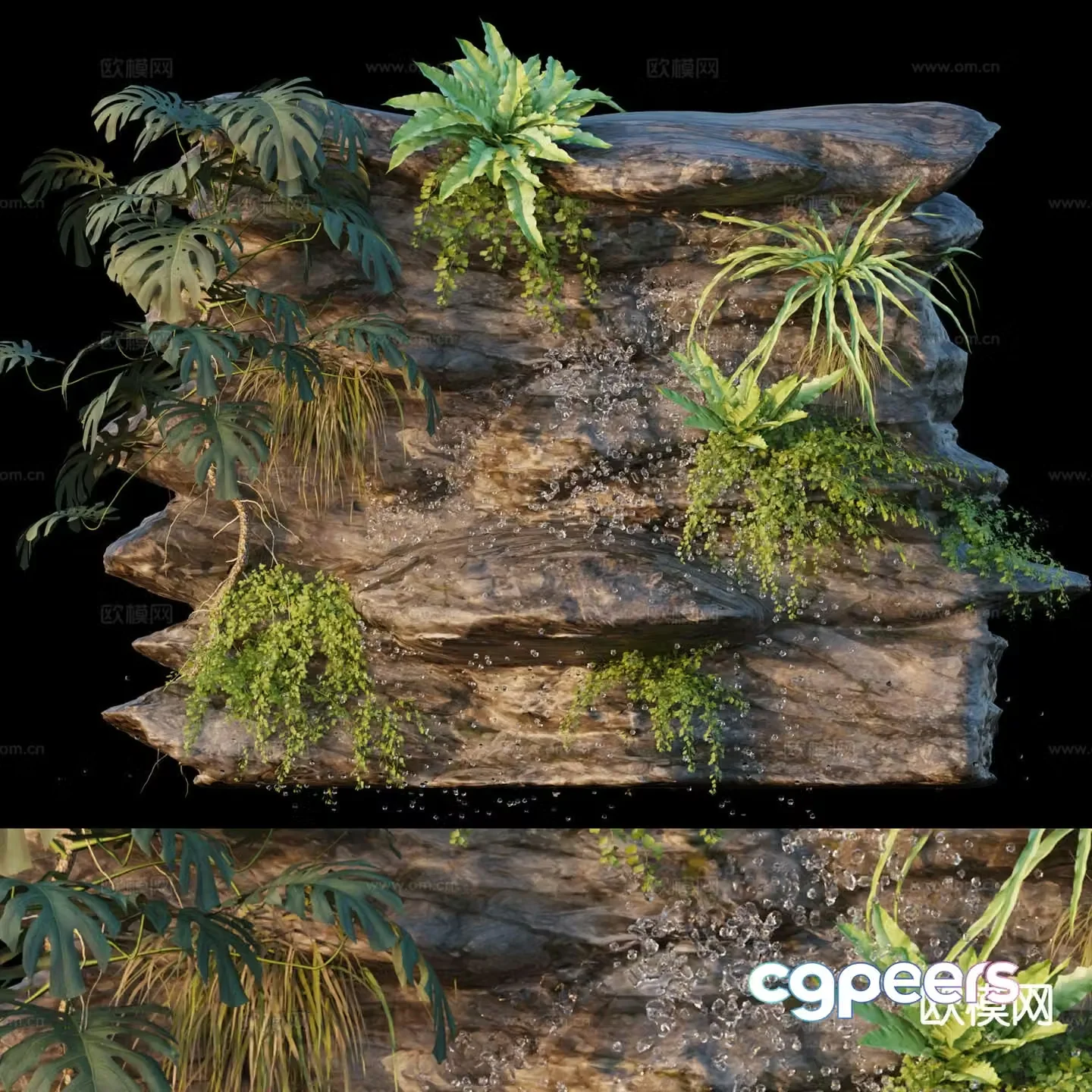 Rockery stone water feature wall waterfall fountain 3d model