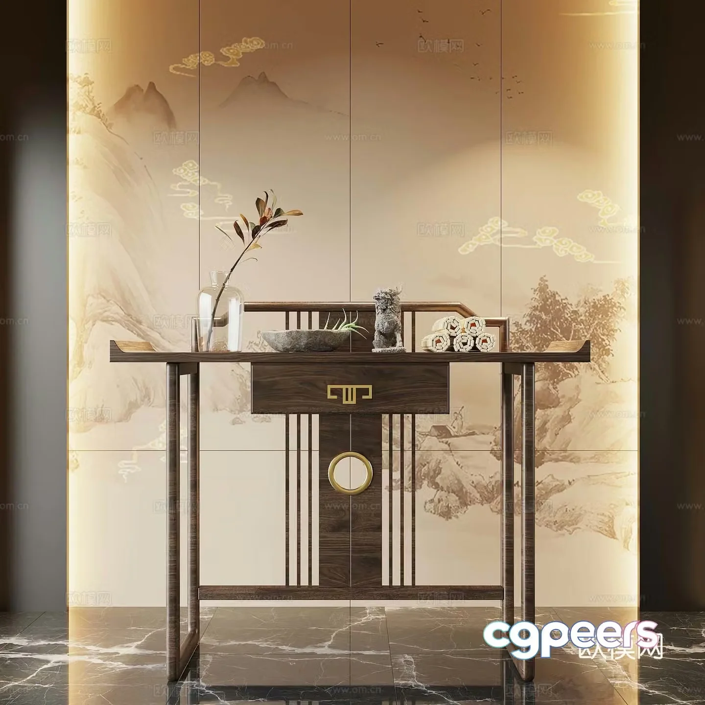 New Chinese style entrance cabinet end view cabinet end view platform 3D model