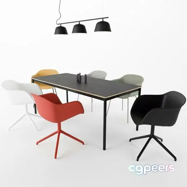 3ds Max Free – MUUTO Fiber Armchair, Ambit Rail Lamp, Base Table