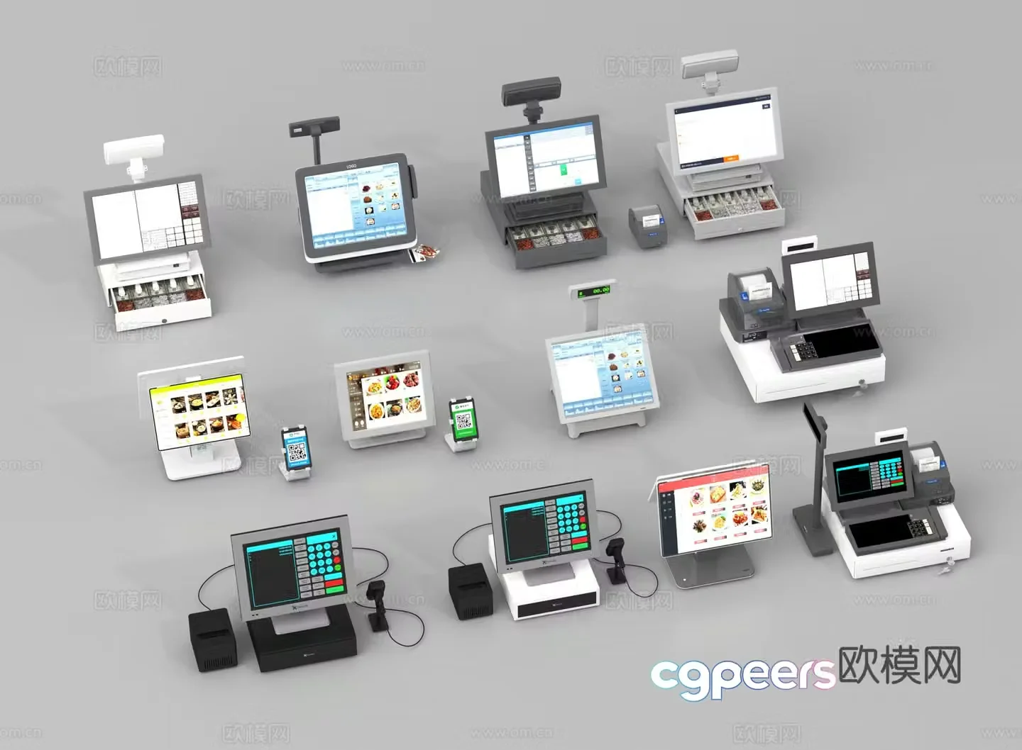 Cashier Cash register Scanner Payment QR code 3D model