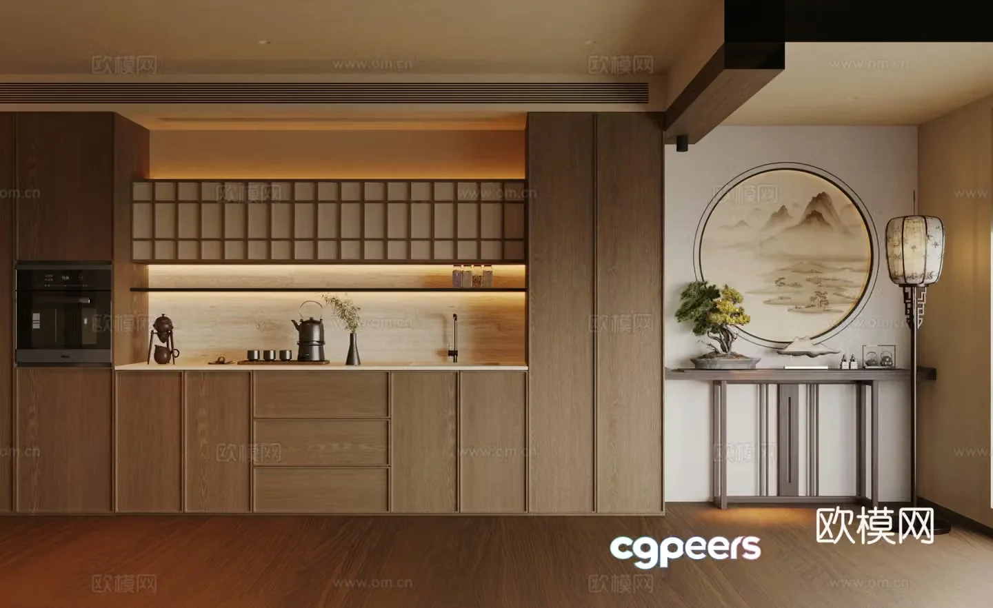 New Chinese-style Zen sideboard meal preparation cabinet finished sideboard tea cabinet sideboard 3D model