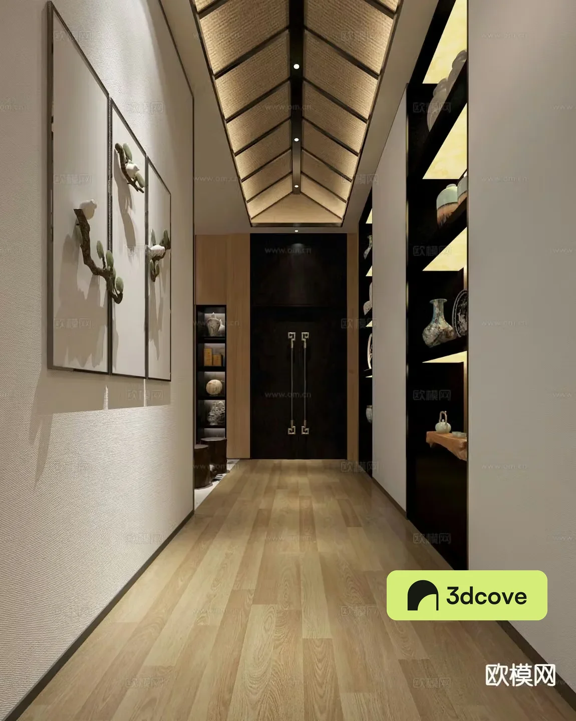 New Chinese-style villa corridor aisle