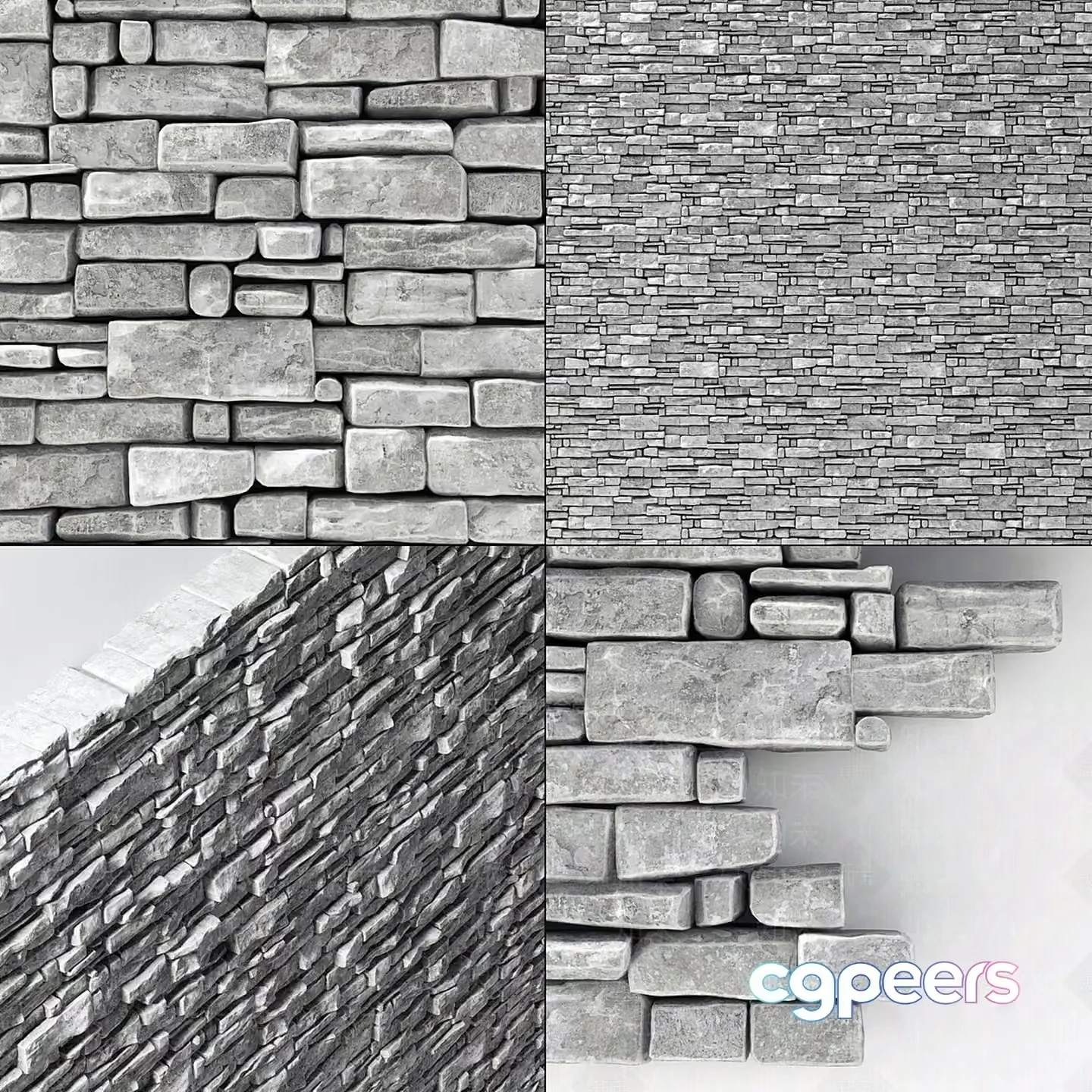 Gray Stone Wall 3D Model – 6125 – VRAY Render