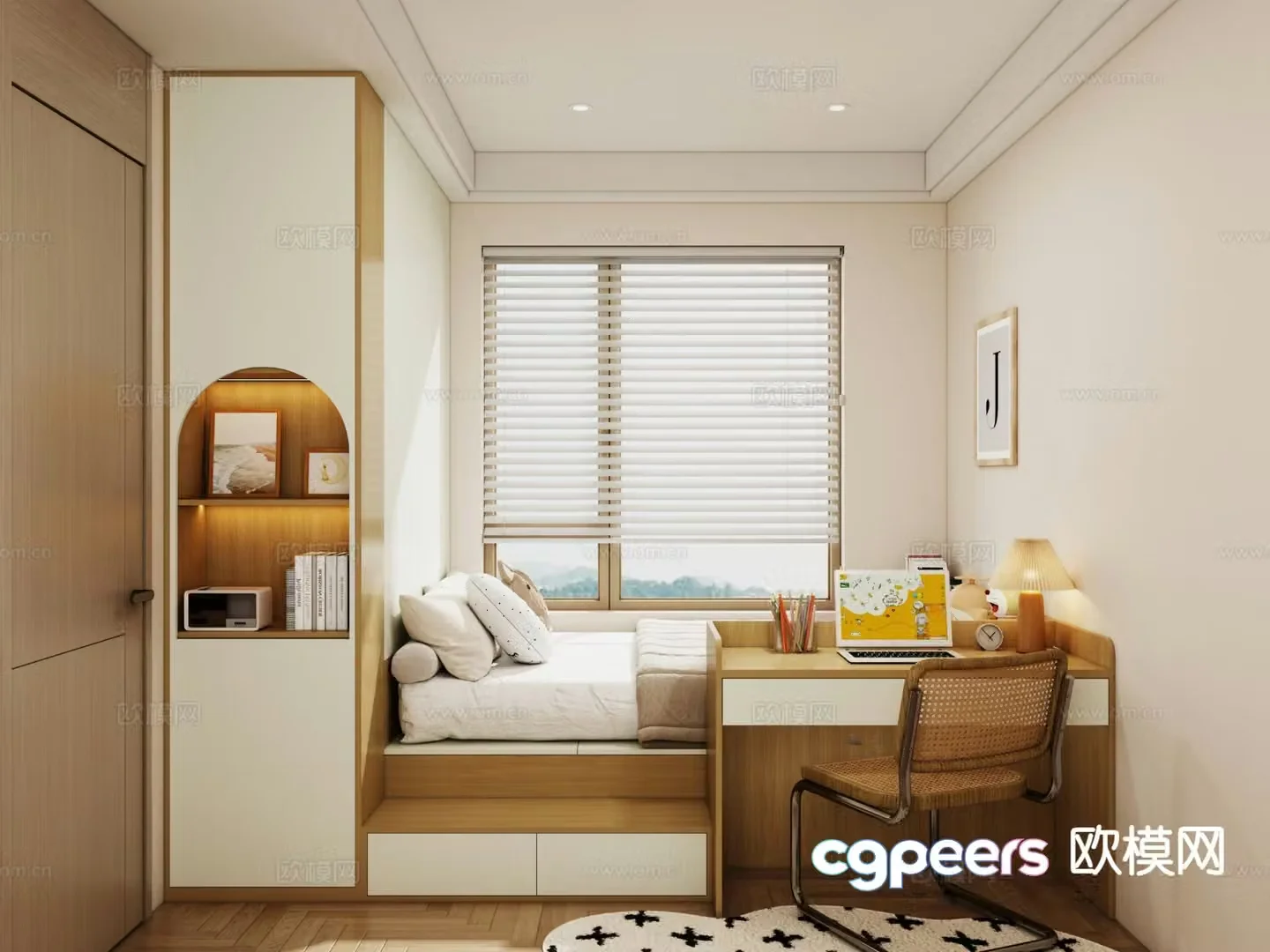 Log style tatami bedroom 3d model