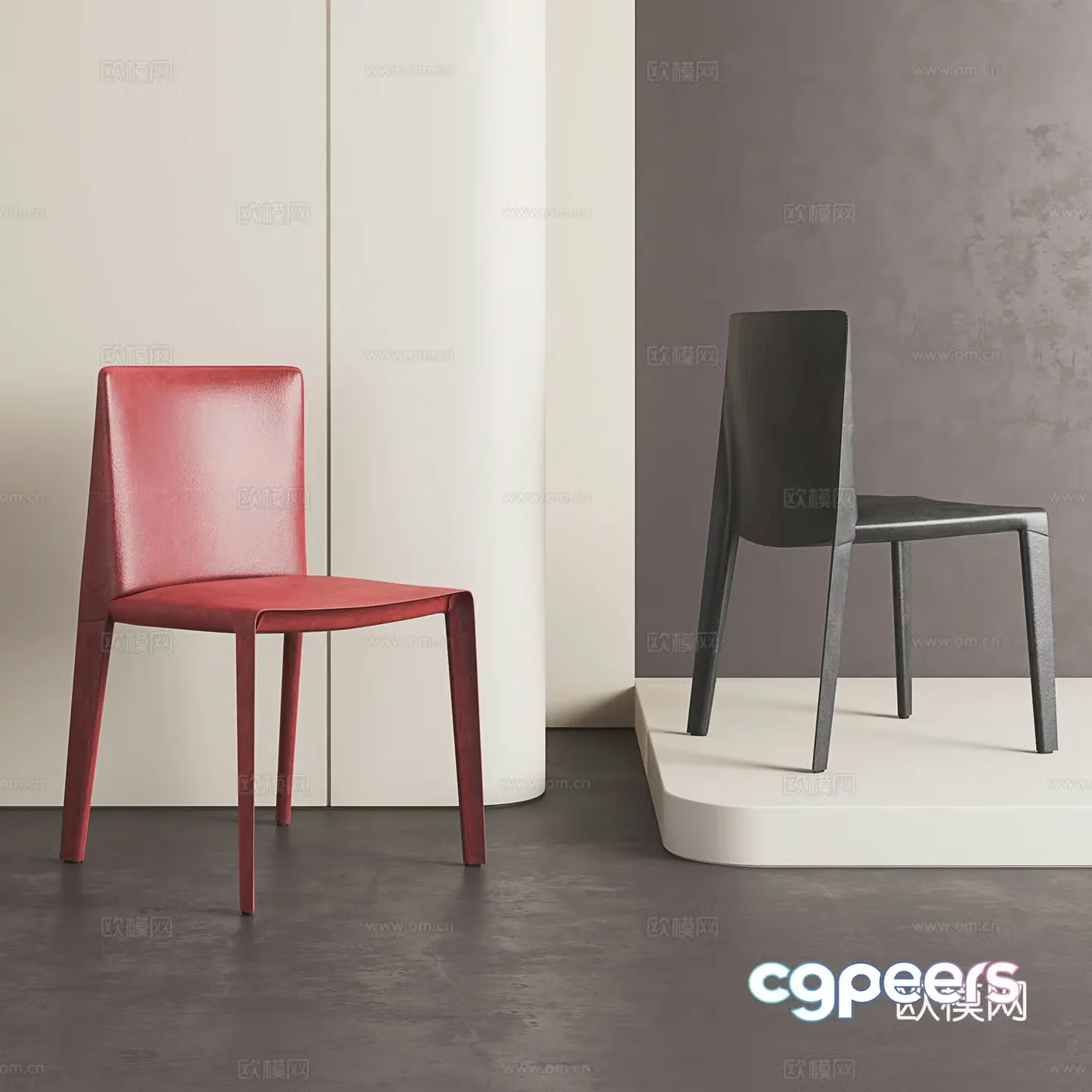 Modern chair leather chair dining chair 3D model