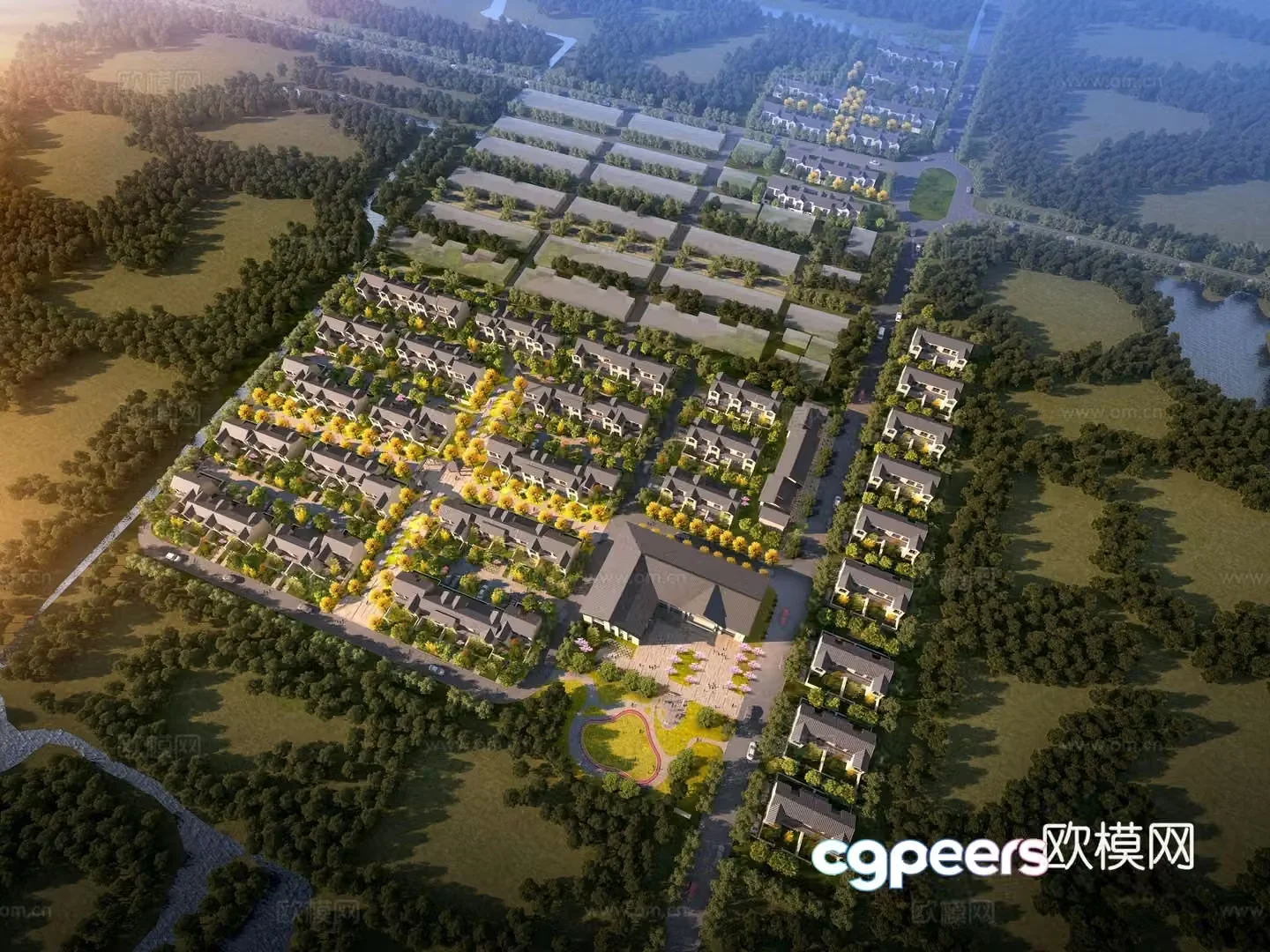 Rural planning aerial view 3d model
