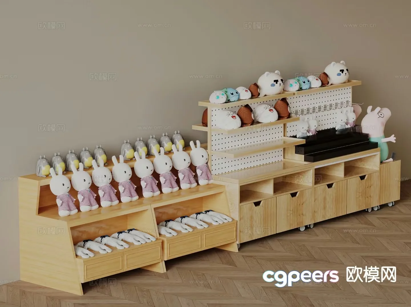 Wooden Storage Shelves 3D Model – 9382 – VRAY Render