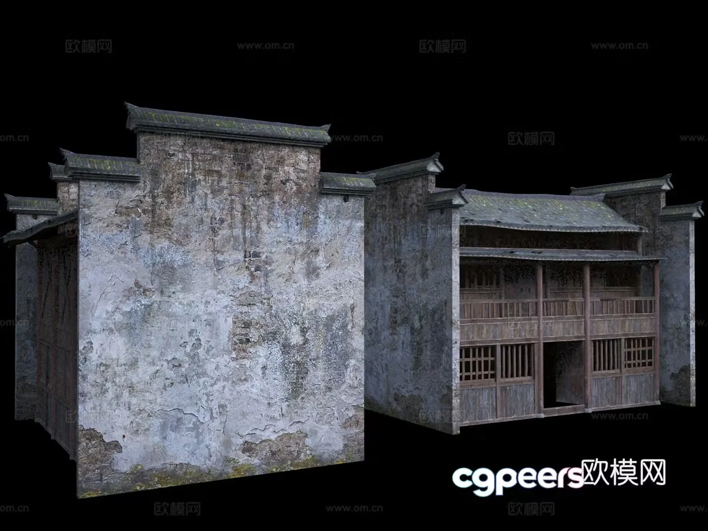 Ancient shops Ancient houses Walled buildings Ancient buildings along the streets Asian Chinese style City Tower 3D model