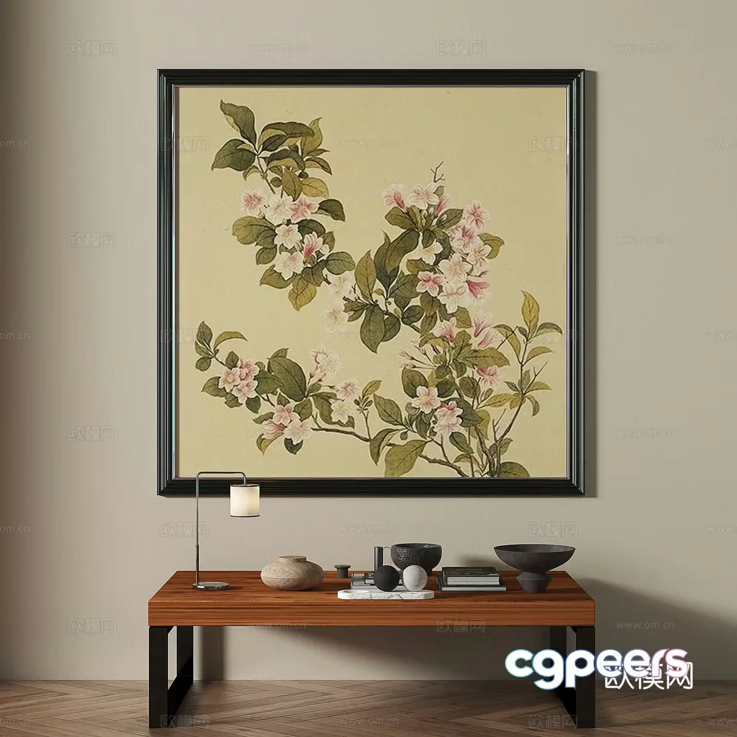 Middle-aged retro painting flower painting decorative painting 3d model