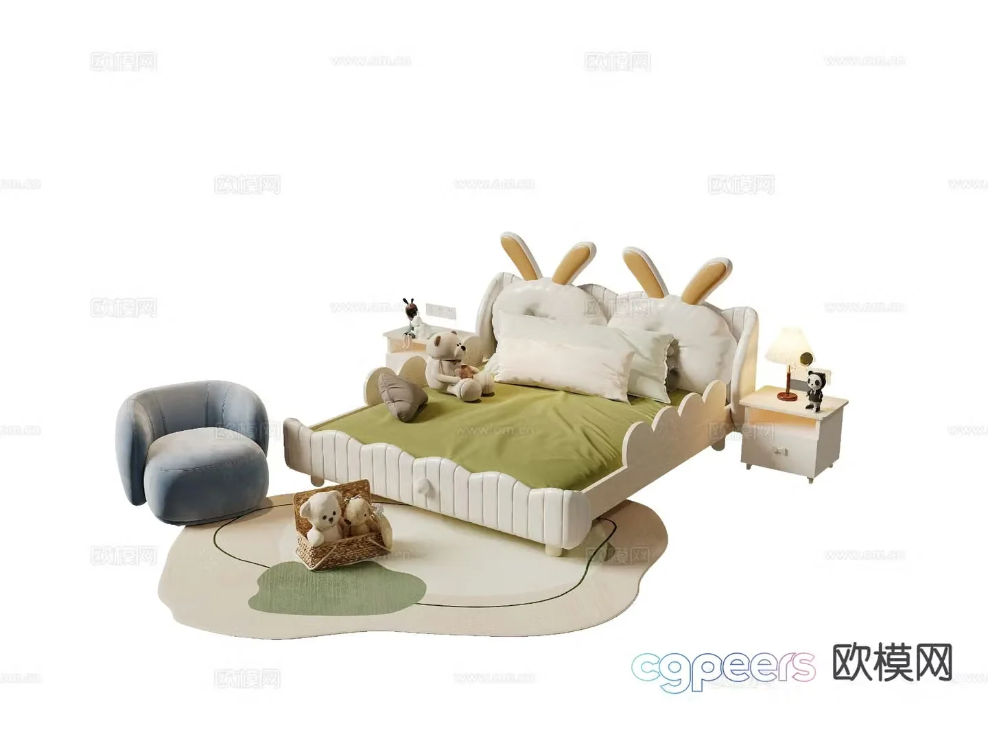 Modern children’s bed daughter’s bed cartoon rabbit 3d model