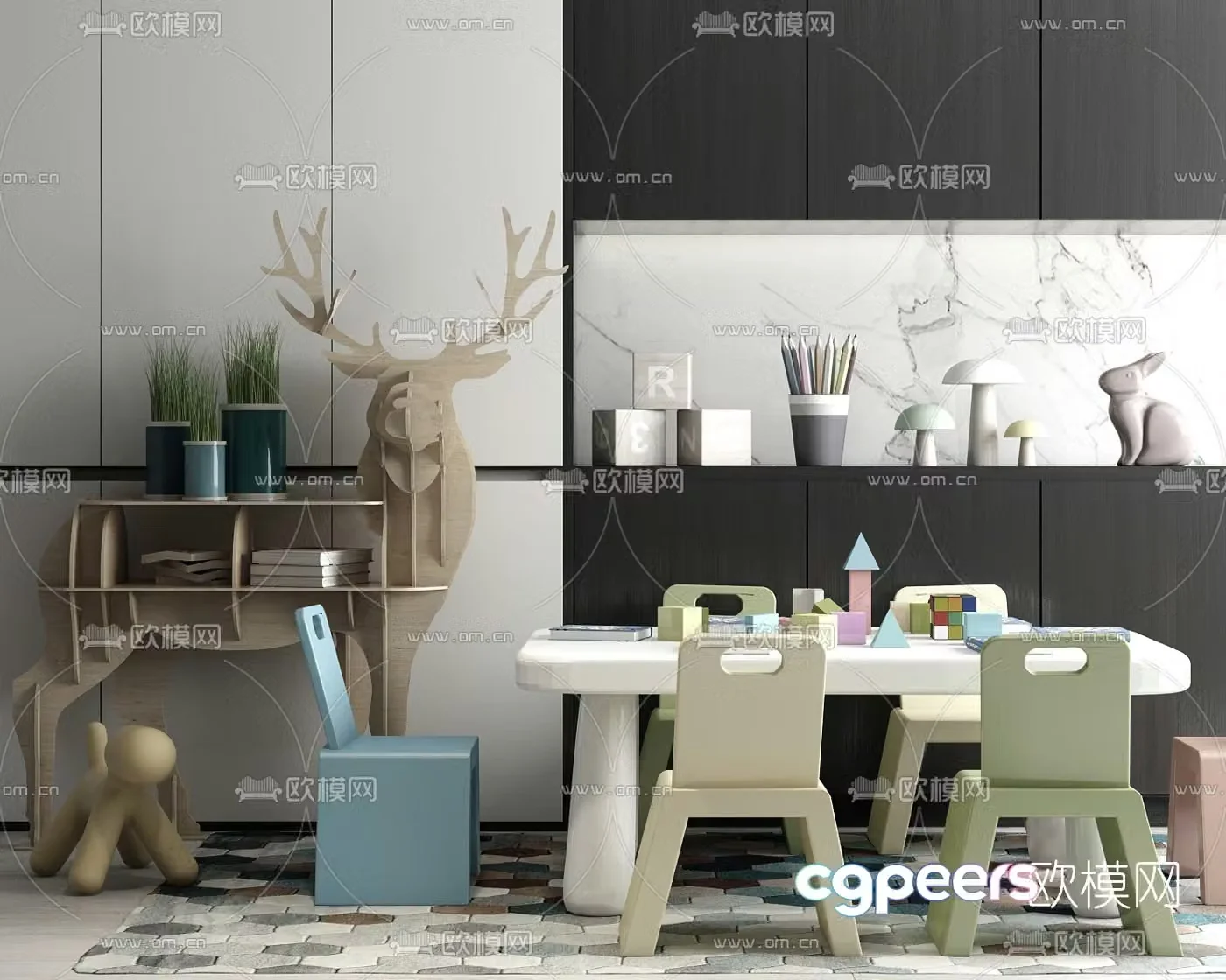 Modern children’s cabinet children’s table and chairs 3d model