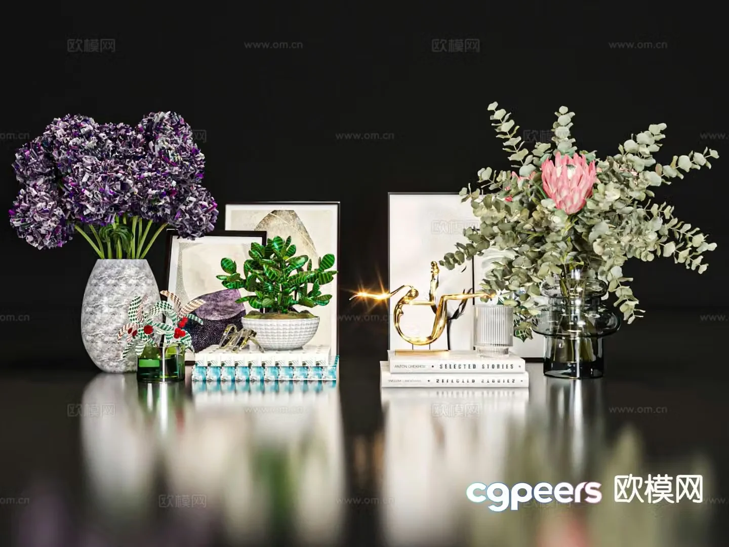 Ornaments vase books 3d model