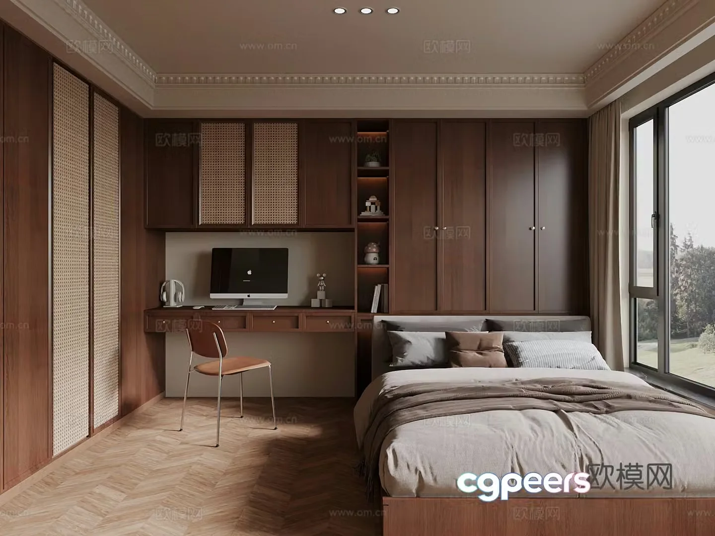 Middle-aged tatami bedroom single bed 3d model