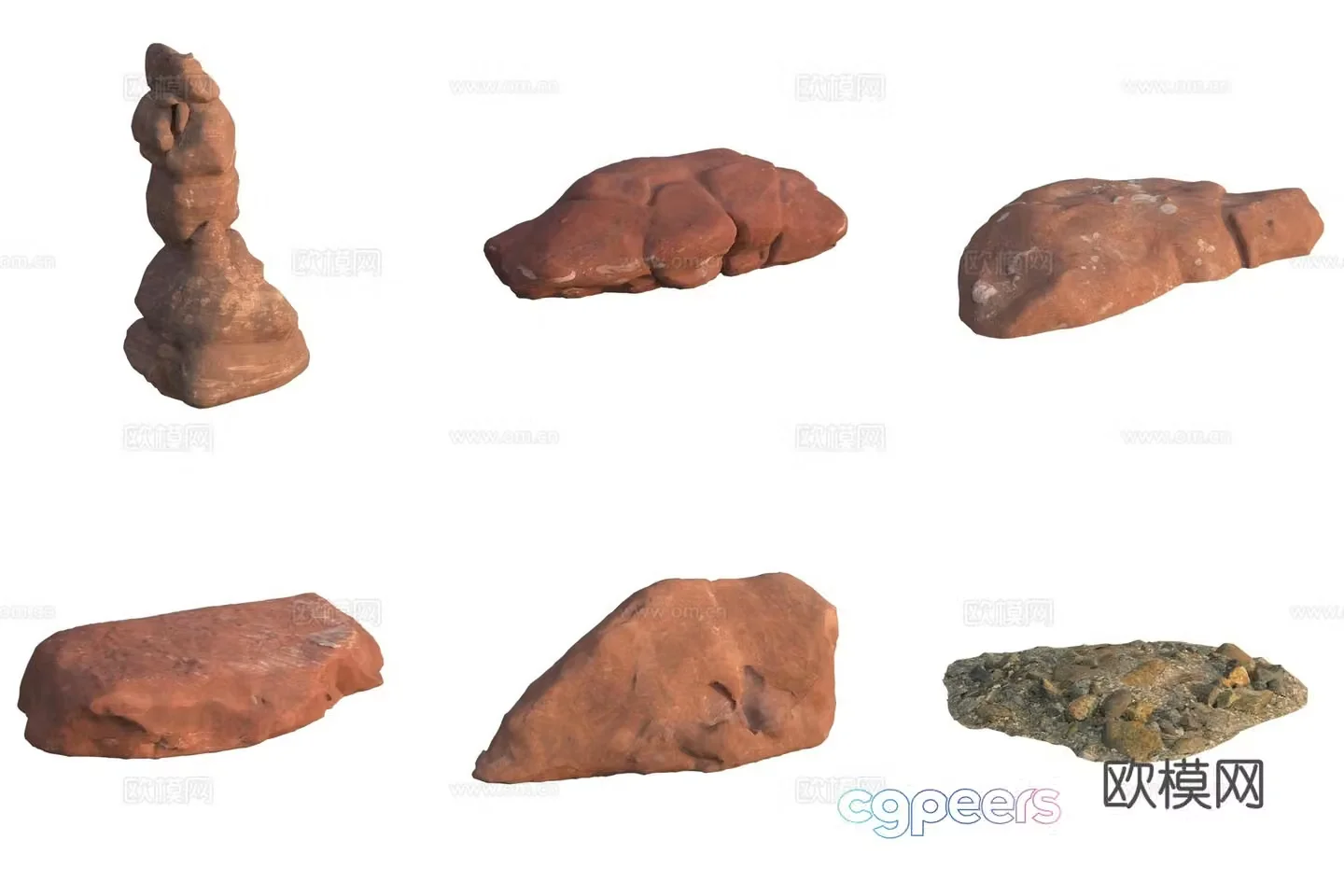 quarry stone pile big stone boulder 3D model