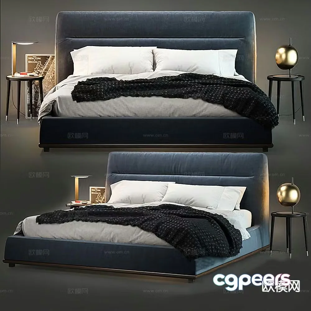Light luxury double bed 3D model