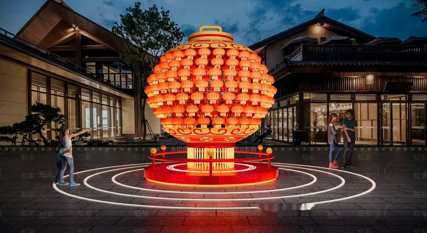 A Large Red And Gold Chinese Lantern 3D Model – 18861 – VRAY Render