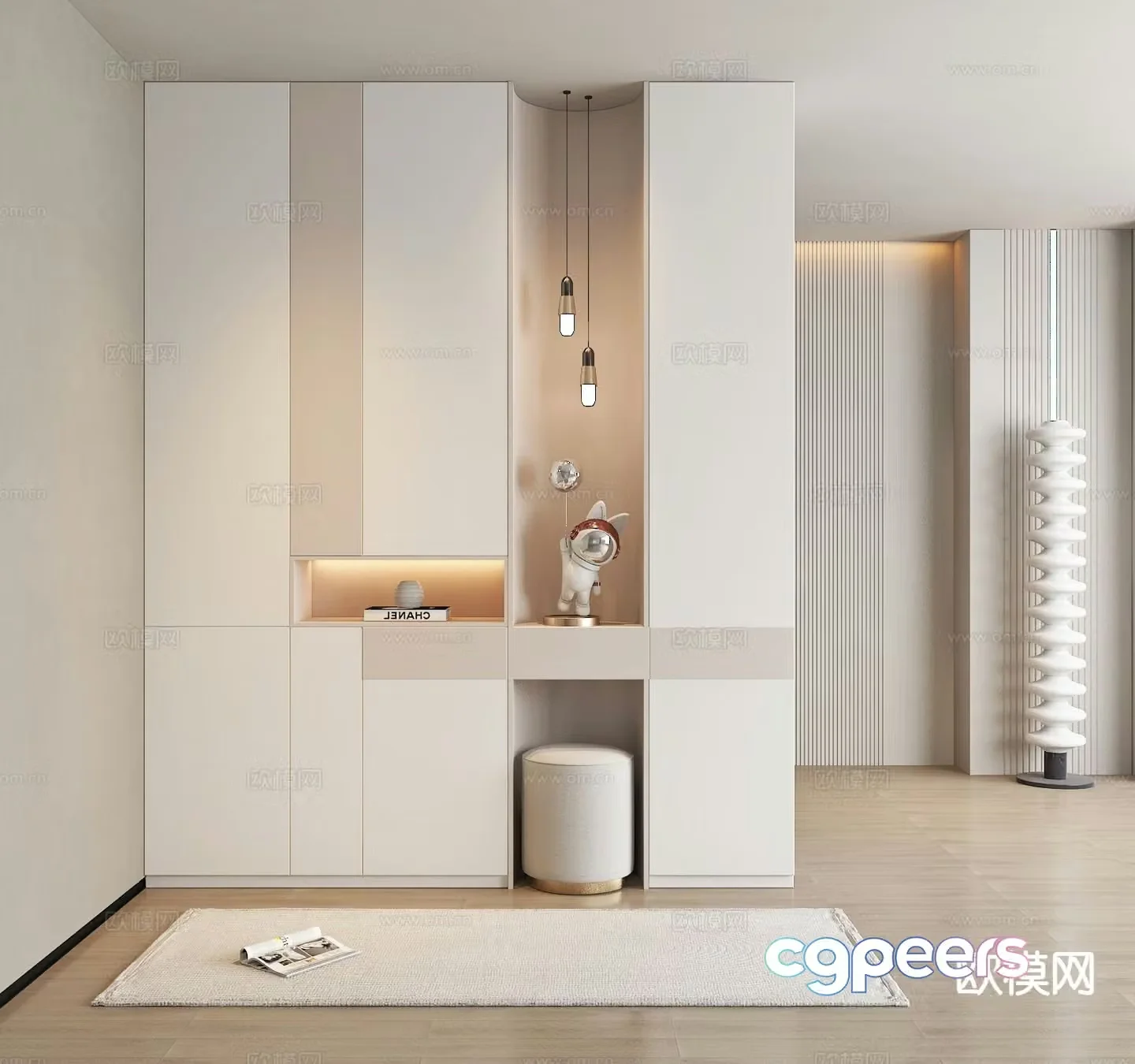 Cream style entrance shoe cabinet 3D model