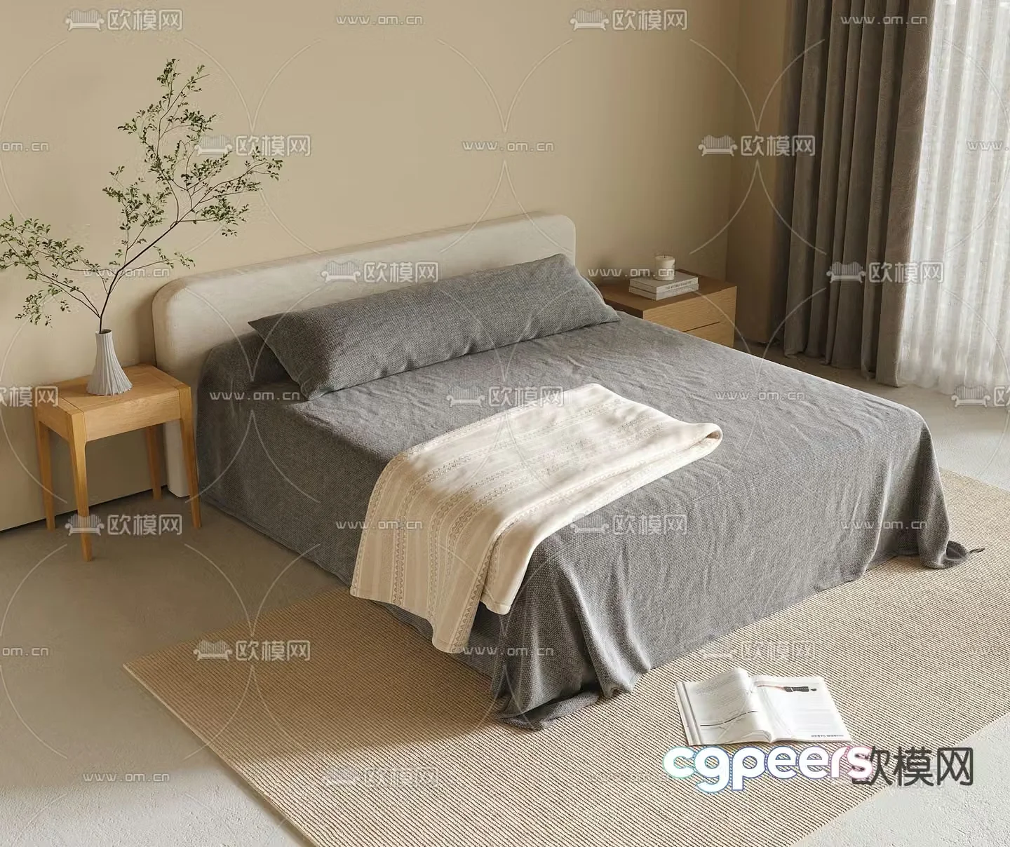 Wabi-sabi double bed 3d model
