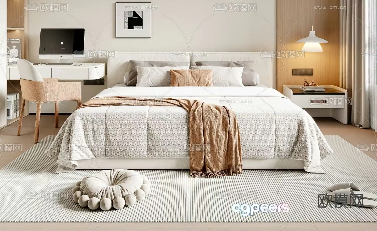 Modern double bed 3d model