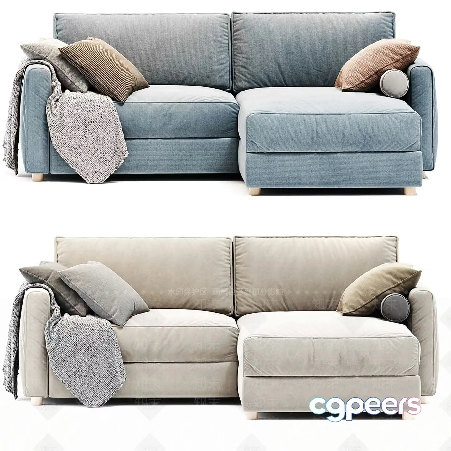 Modern Light-Colored Sofas 3D Model – 1781 – VRAY Render