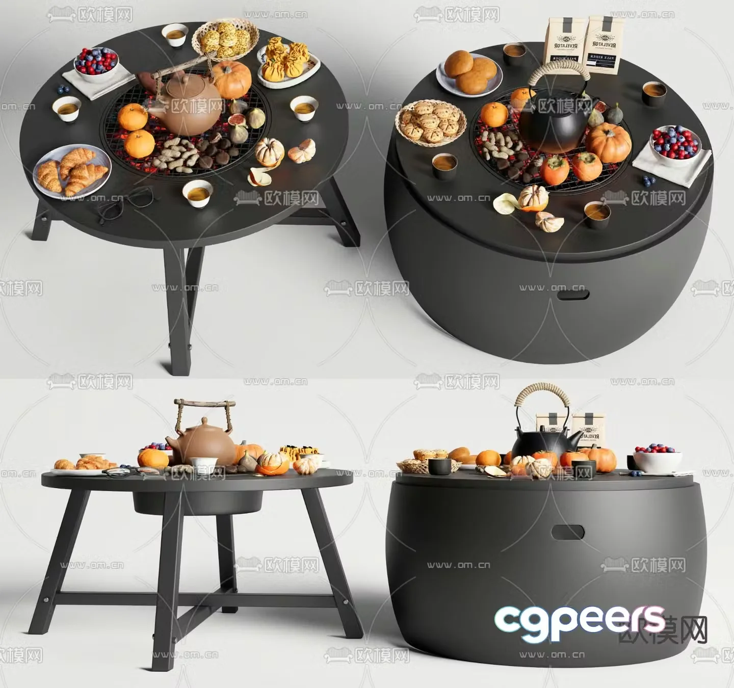 Tea cooking in the stove stove heating stove 3D model