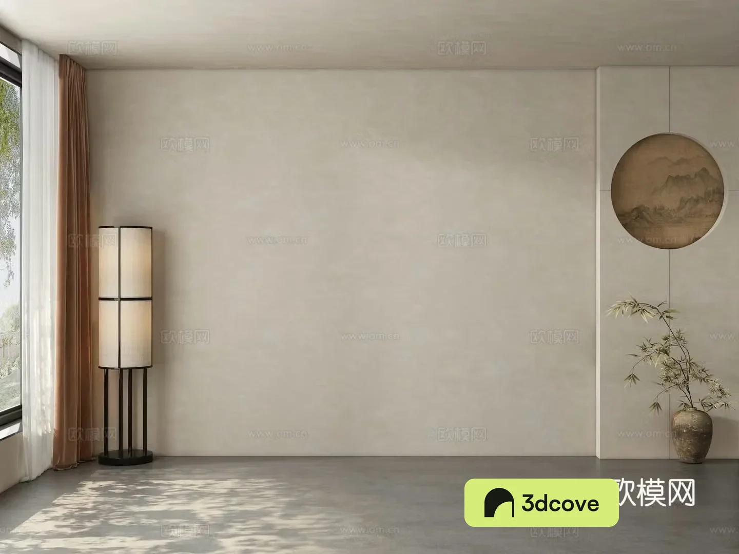 Middle style restaurant tea room background wall 3d model
