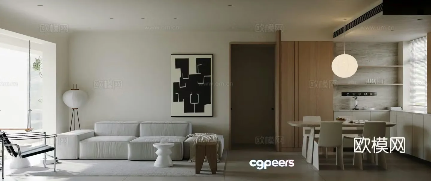 Modern living and dining room 3d model