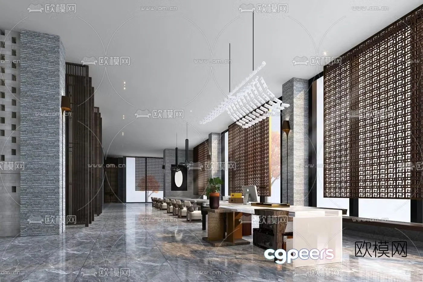 New Chinese style hotel lobby bar 3D model