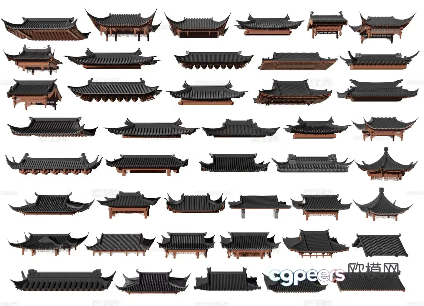Chinese-style eaves eaves ancient building flying ridge eaves tiles door head wall head 3D model