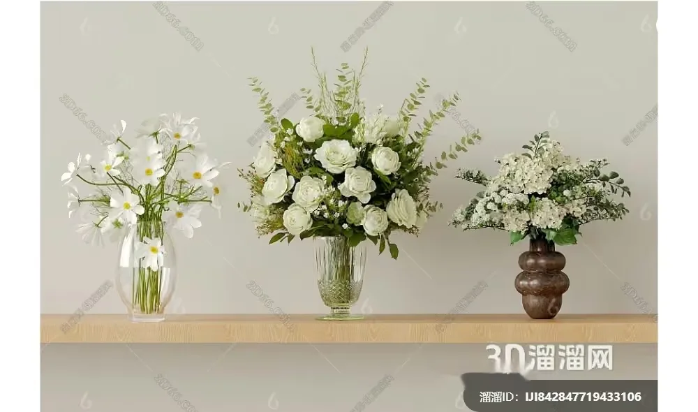 A Collection Of Vases With Flowers 3D Model – 12646 – VRAY Render