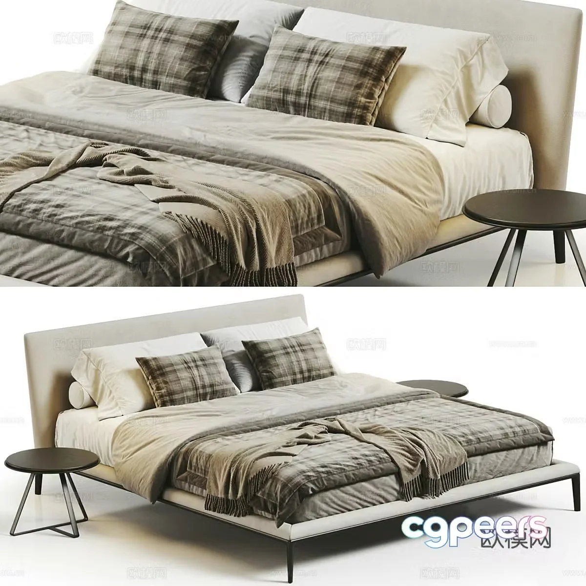 Modern Italian B&B Italia Atoll Fabric Double Bed 3D Model
