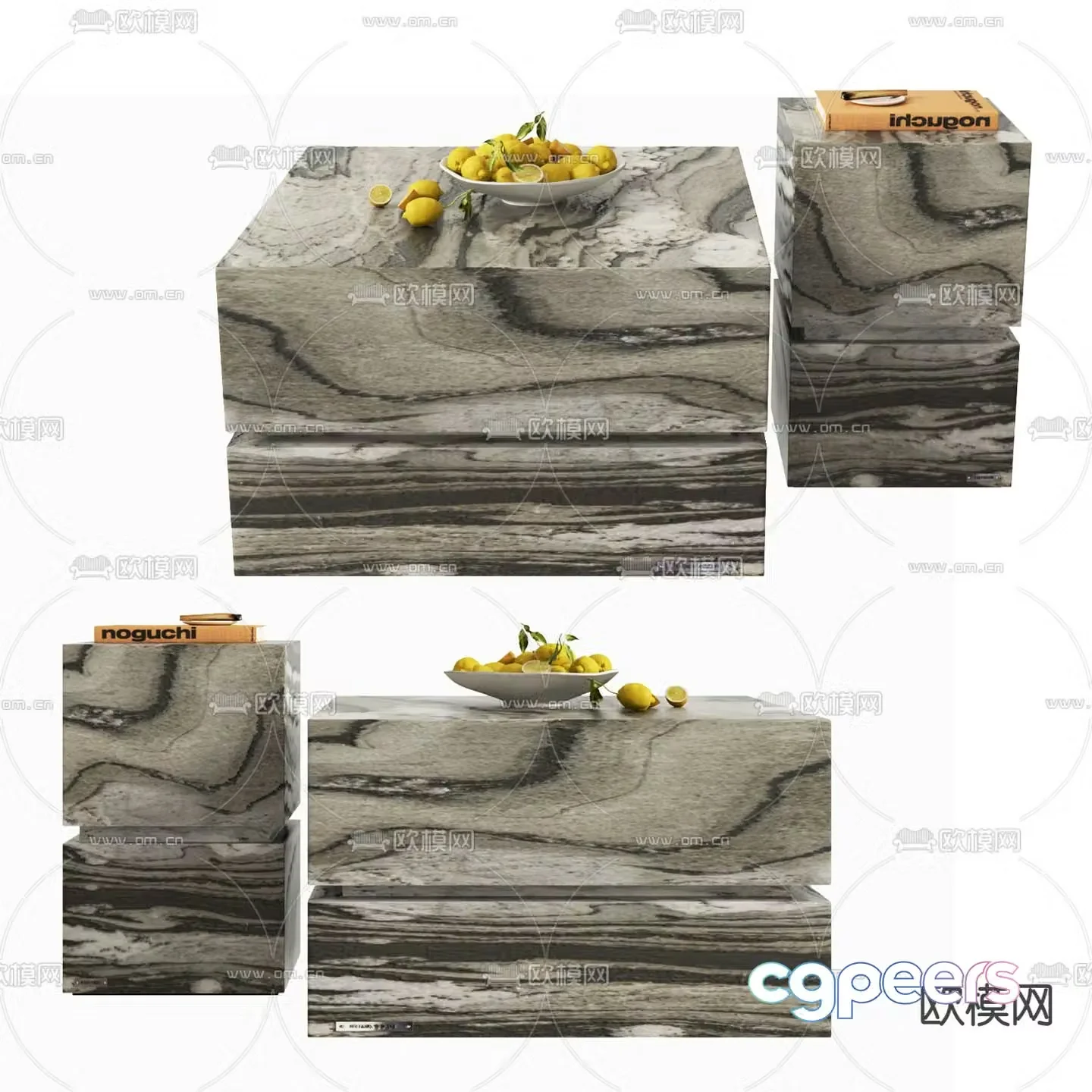 Marble coffee table side table 3d model