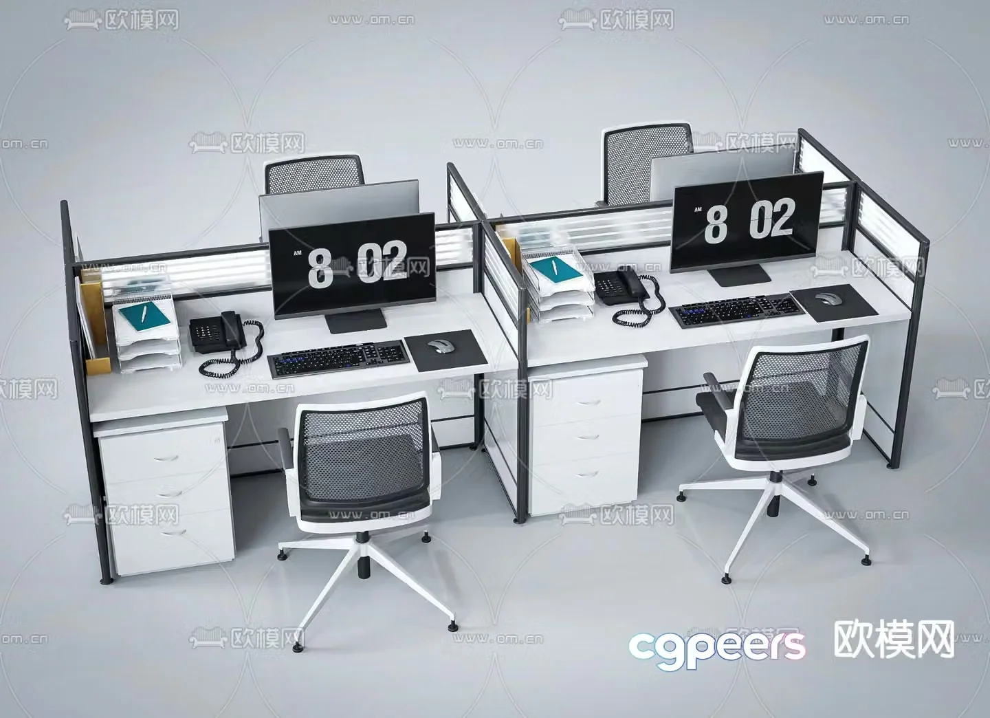 Office desk and chair screen card station 3D model